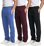 Real Essentials Men's Open Bottom Mens Sweatpant Men Tech Fleece Active Sports Sweat Sweats Athletic Training Pant Track Gym Running Casual Heavy Sweatpants Pockets Pants - Set 2, S, Pack of 3