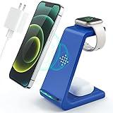 Wireless Charging Station, 3 in 1 Fast Desk Charging Station, Wireless Charger Stand for iPhone 15/14/13/12/11 Pro Max/X/Xs Max/8/8 Plus, AirPods 3/2/pro, iWatch Series Ultra/9/8/7/6/5/SE/4/3/2 (blue)