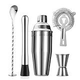 ZPUFAW 5-Piece Cocktail Shaker Set Shaker Strainer Jigger T-Mixing Spoon Muddler Bartender Kit Stainless Steel Bar Set Housewarming Gift