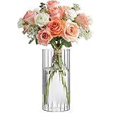 ComSaf Glass Cylinder Vases, Bud Vase for Centerpieces, 8 Inch Tall Ribbed Vase Hurricane Floating Candle Holder, Decorative Flower Vases for Wedding Reception, Home Decor, Housewarming Gift (Clear)