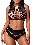 Avidlove Lingerie for Women Sexy Fishnet Lingerie Two Piece Lingerie Fishnet Outfit Stripper Outfit Black Lingerie Sets