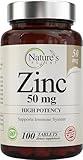 Zinc 50mg [High Potency] Supplement - Immune Support System from Natural Zinc (Oxide/Citrate) 100 Tablets, Made by Nature’s Potent.