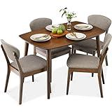 Best Choice Products 5-Piece Dining Set, Compact Mid-Century Modern Table & Chair Set for Home, Apartment w/ 4 Chairs, Padded Seats & Backrests, Wooden Frame - Walnut/Light Gray