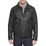 Dockers Men's James Faux Leather Jacket, Black w. Chest Zip, Small