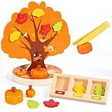 Woodtoe Montessori Toys for 3 4 5 6 Year Old, Pumpkin Picking Magnetic Leaves Tree Toy, Toddler Fine Motor Skill Toy, Wooden Sensory Color Sorting Toys, Fall Autumn Harvest Activities for Boys Girls