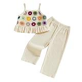 Baby Girl Outfits Crocheted Ruffled Camisole And Elastic Pants Set 6 12 18 24 Months 2 3 4 T (Beige, 3-4T)