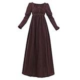 1791's lady womens Regency Jane Austen Vintage High Waistline Tea Gown Dress, Brown, Medium