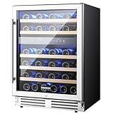 BODEGA 24 Inch Wine Fridge Dual Zone, 46 Bottle, Built-In or Under Counter Freestanding Wine Cooler Refrigerator With Stainless Steel Handle, Wine Cooler With Lock, Energy Efficient,For Home, Kitchen
