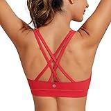 CRZ YOGA Women's Strappy Sports Bras Fitness Workout Padded Yoga Bra Criss Cross Back Crimson Medium