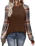WIHOLL Fall Outfits for Women 2025 Long Sleeve Shirts Casual Womens Clothing Boho Tops Early Fall Fashion Work School Outfits for Teachers Trendy Blouses Chocolate Brown Fall Clothes Essentials S