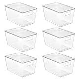 Vtopmart 6 Pack Clear Stackable Storage Bins with Lids, Large Plastic Containers with Handle for Pantry Organizer and Storage,Perfect for Bathroom,Cabinet,Kitchen,Fridge,Closet Organization