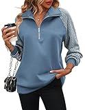 Zeagoo Women Sweatshirts Quarter Zip Pullover Lightweight Fleece Sweatshirt Casual Fashion Fall Outfits Y2K Clothes 2024, Navy Blue L