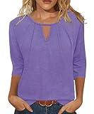 JomeDesign Shirts for Women 3/4 Sleeve Tops Loose Casual Summer Tops Beach Vacation Clothes Basic Tees Purple S