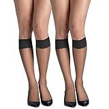 Hanes Women's Silk Reflections Reinforced Toe Silky Sheer Knee-High Stockings, Barely Black, One Size