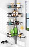 HAMITOR Corner Bathroom Shower Caddy: 4-Tier Rustproof Shampoo Organizer Shelf with Soap Holder - No-Drill Adjustable Standing Tension Pole Rack for Family Homeowners - Space-Saving - 47-123 Inch Gray