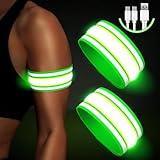 Light Up LED Armband for Running Walking at Night,Reflective Arm Bands for Runners,Rechargeable Jogging Lights,High Visibility Night Running Safety Gear Adjustable Running Women Men Kids (Green)