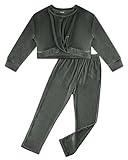 JiAmy Girls 2 Piece Outfit Sweatsuits Set Kids Velour Sweatpants & Sweatshirts Tracksuits Set for Kid 5-6 Years Grey