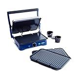 Blue Diamond Ceramic Nonstick, Electric Contact Sizzle Griddle with Grill and Waffle Plates, Open Flat Design, Dishwasher Safe Removable Plates, Adjustable Temperature Control, PFAS-Free, Blue