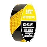 SWRT 2 Inch X 30 FT Reflective Tape Outdoor Waterproof Black & Yellow Reflective Tape Strong Adhesive Caution Hazard Warning Tape Reflector Conspicuity Tape for Trailer Sign