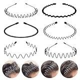 fenshine 6PCS Metal Hair Bands, Spring Wavy Hoop Unisex Black Headband Slicked Back Non Slip Sports Hairband for Women Men…