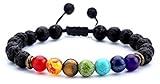 Hamoery Men Women 8mm Lava Rock Beads Chakra Bracelet Braided Rope Natural Stone Yoga Bracelet Bangle(Lava Chakra)