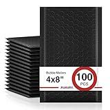 Fuxury Black Bubble Mailers 4x8" 100 Pack Waterproof Padded Envelopes Usable Size 4x7" Self Seal Bubble Envelopes Padded Mailers for Small Business, Envelope Mailers