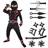 Spooktacular Creations Halloween Ninja Costume, Black Ninja Outfit Set for Kids, Halloween Costumes with Accessories for Boys Dress Up and Role Play Party (Small, 5-7 yrs)