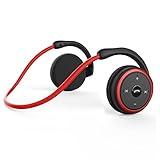 Small Bluetooth Headphones Wrap Around Head - Sports Wireless Headset with Built in Microphone and Crystal-Clear Sound, Foldable and Carried in The Purse, and 12-Hour Battery Life, Red