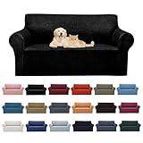 2025 New Stretch Loveseat Sofa Slipcovers Couch Cover for 2 Cushion Furniture Protector Sofa Covers with Elastic Bottom Jacquard Fabric Small Checks for Pets, Kids - Black