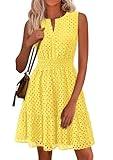PRETTYGARDEN Women's Summer Dresses 2025 Sleeveless V Neck Eyelet Hollow Out Swing A Line Beach Vacation Sun Dress (Yellow,Large)