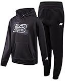 New Balance Boys Sweat Suit Set - 2 Piece Soft Fleece Tracksuit Set with Pullover Hoodie & Jogger Sweatpants for Boys (8-16), Size 16, Black
