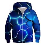 Size 6 8 Boys Geometry Hoodies Little 6 7 8 Year Old Kids Cool 3D Graphic Blue Sweatshirt Children Graffiti Rave Pullover for Girls 6t Son Fall Long Sleeves Outdoor Wear Top Shirts with Big Pockets