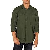 Amazon Essentials Men's Regular-Fit Long-Sleeve Two-Pocket Flannel Shirt, Olive Heather, X-Large