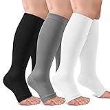 3 Pack Plus Size Open Toe Compression Socks for Women & Men Wide Calf, Toeless Knee High Stockings for Circulation Support, Black White Gray XX-Large