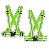 Reflective Vest Running Gear, 2Pack High Visible Safety VES for Cycling Jogging Running Walking, Adjustable for Men Women Kids (2, Green)