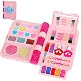 Plaiytotjoy 35 PCS Kids Makeup Kit Set for Girls, Princess Play Make up Toys Real Washable Cosmetic Set with Mirror, Non-Toxic Beauty Book Makeup Set Dress Up Set for Age 3+ Toddlers Girls as Gifts