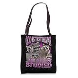 God Is Testing Me... Funny Raccoon Meme Bootleg Graphic 90s Tote Bag