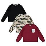 STITCH & STONE Boys 3 Pack Tops Fun and Trendy Fleece Sweatshirts for Boys, CAMO, 10/12