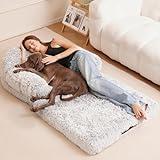 FZYSFZ Foldable Human Dog Bed, 70"x39"x10" Detachable Orthopedic Washable Humans Size Dog Bed Fits People and Pets, Faux Fur Plush Dog Bed for Human Adults Doze Off, Napping - Grey