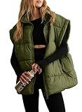 Dokotoo Womens Plus Size Green Puffer Vest Warm Stand Collar Cropped Casual Zip Padded Vest Sleeveless Outerwear Jacket Winter Coats for Women Quilted Vest with Pockets XX-Large