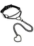 EverGlimp Heart O-Ring Slip Chain Choker Collar Necklace for Women, Adjustable Vegan Leather Punk Necklace with Swivel Clasp & Heart Charm