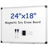 VUSIGN Magnetic White Board Kit for Wall 24" x 18", 1 Dry Eraser & 2 Multicolor Markers & 4 Magnetic Pins, Sliver Reinforced Aluminum Frame for Home, School, Office