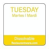 Restaurantware RW Smart 1 Inch x 1 Inch Food Rotation Labels 500 Dissolvable Food Safety Labels - Premium Trilingual Yellow Paper Day Of The Week Labels For Food Storage Or Prep Tuesday