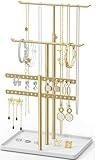 susswiff Jewelry Holder Organizer Stand - Adjustable Jewelry Tree 17.5" Height (Max), Jewlery Hanger for Necklaces, Bracelets, Earrings, Aesthetic for Storage and Display, Metal, Gold and White