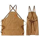 Kvimvty Canvas Cross Back Heavy Duty Work Tool Apron, Carpenter Apron, Woodworking Apron with Large Pockets Waterproof Adjustable Chef Apron