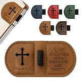 Bygone Mark Personalized Magnetic Leather Bookmark with Pen Holder - Inspirational Bible Verse Scripture Design, Custom Book Marker for Book Lovers Men Women (Brown-Proverbs 31:25)