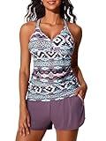 Summer Mae Modest Tankini Swimsuits for Women 2025 Two Piece Bathing Suits with Sporty Pockets Boy Shorts for Tummy Control Bohemia Size 16