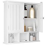 ChooChoo Bathroom Cabinet Wall Mounted 2-Door with 3 Open Shelves, Wooden Medicine Cabinets with Adjustable Shelf, Space Saver Storage Cabinets Over The Toilet for Bathroom&Living Room, White
