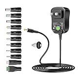 Basicvolt Universal AC/DC Adapter Multi-Voltage Regulated Switching Power Supply with 11 Selectable DC Plugs for 3V 4.5V 5V 6V 7.5V 9V 12V Household Electronics 2.0A 24Watt Max