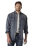 Wrangler Men's Western Work Shirt Washed Finish, Antique Blue, Medium